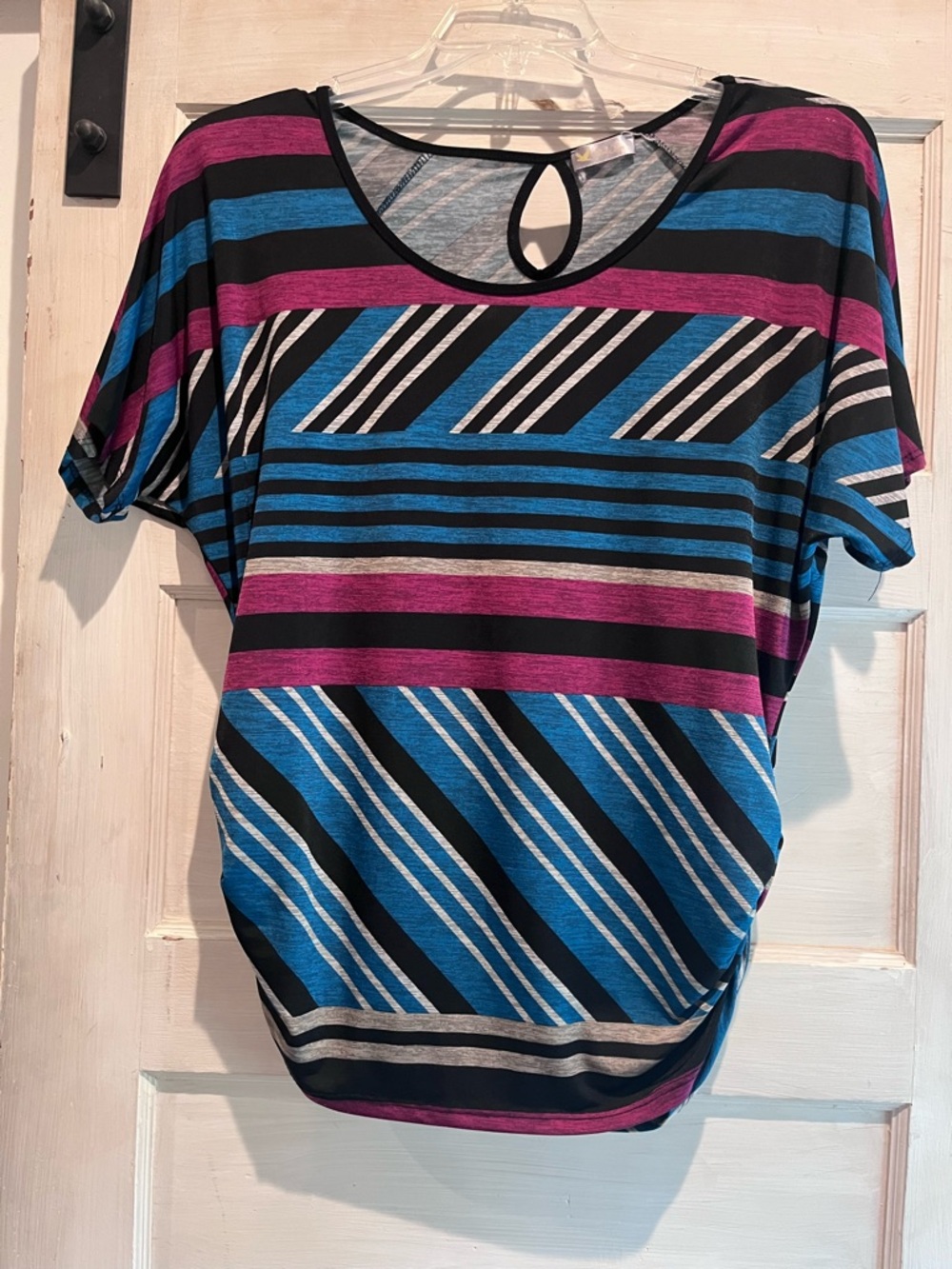 Striped Dolman Tee in Blue, Purple & Black